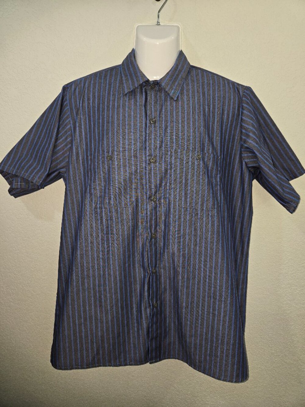 REKAP Men's Button-Front Shirt | Size XL | Blue & Black Striped Short Sleeve